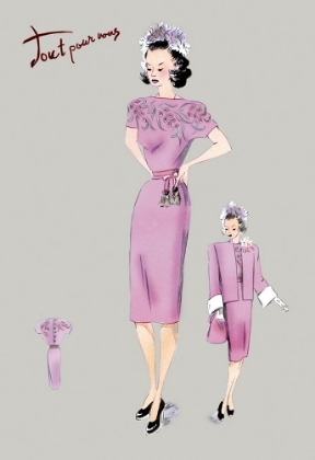 Picture of PINK EVENING DRESS WITH OVERCOAT AND HAT, 1947