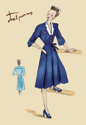 Picture of BLUE DAYTIME DRESS WITH COLLAR AND BELT, 1947