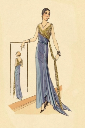 Picture of EVENING GOWN IN BLUE AND GOLD