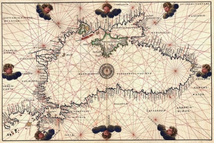 Picture of PORTOLAN OR NAVIGATIONAL MAP OF THE BLACK SEA SHOWING ANTHROPOMORPHIC WINDS