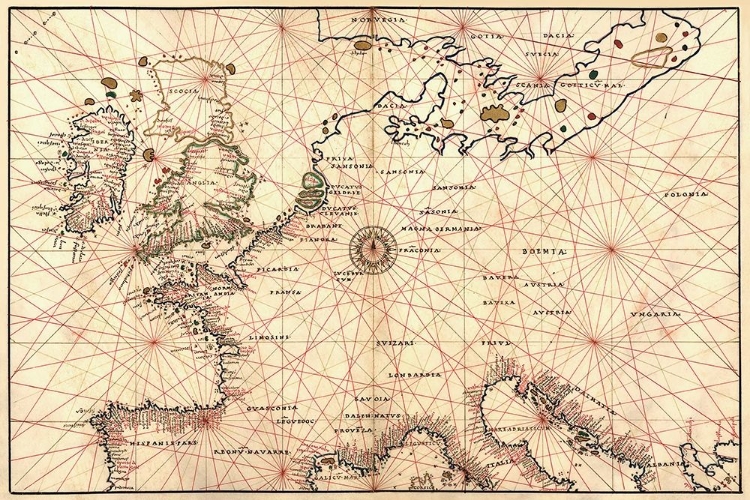 Picture of PORTOLAN MAP OF SPAIN, ENGLAND, FRANCE, GERMANY, THE BRITISH ISLES