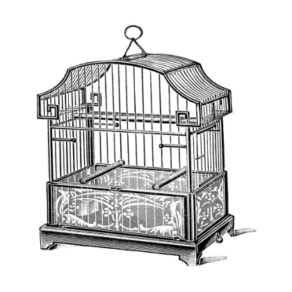 Picture of ETCHINGS: BIRDCAGE - GABLE TOP, FLORAL BASE.
