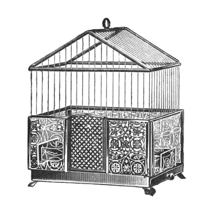 Picture of ETCHINGS: BIRDCAGE - PEAKED TOP, PATTERNED BASE.