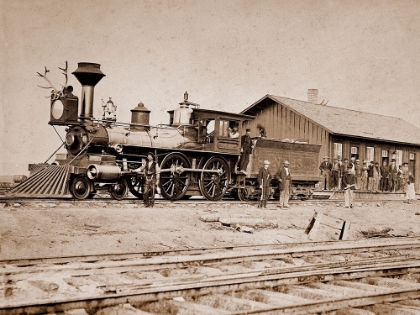 Picture of WYOMING STATION, ENGINE 23 ON MAIN TRACK, MAY 1868