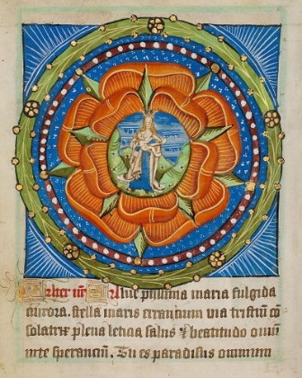 Picture of DECORATED TEXT PAGE - MARY AND JESUS IN A ROSE