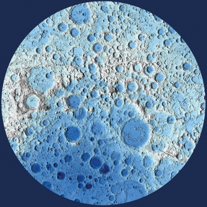 Picture of UNMARKED DECORATIVE TOPOGRAPHIC MAP OF THE MOON, SOUTH POLE