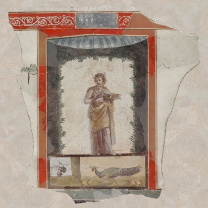 Picture of FRESCO DEPICTING A WOMAN (MAENAD) HOLDING A DISH, PEACOCK AND FRUIT BELOW
