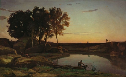 Picture of LANDSCAPE WITH LAKE AND BOATMAN