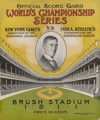 Picture of OFFICAL SCORE CARD  WORLDS CHAMPIONSHIP SERIES -  NEW YORK GIANTS VS PHILADELPHIA ATHLETICS, 1880