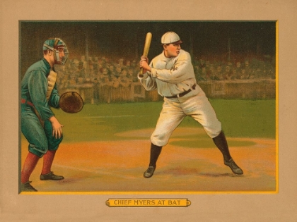 Picture of CHIEF MYERS AT BAT, BASEBALL CARD, 1911