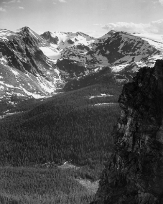 Picture of VIEW OF SNOW-CAPPED MOUNTAIN TIMBERED AREA BELOW, IN ROCKY MOUNTAIN NATIONAL PARK, COLORADO, CA. 194