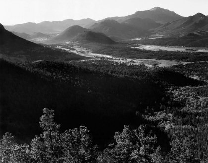 Picture of VALLEY SURROUNDED BY MOUNTAINS,  IN ROCKY MOUNTAIN NATIONAL PARK, COLORADO, CA. 1941-1942