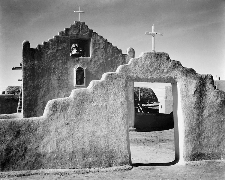 Picture of FULL SIDE VIEW OF ENTRANCE WITH GATE TO THE RIGHT, CHURCH, TAOS PUEBLO NATIONAL HISTORIC LANDMARK, N