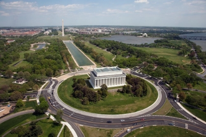 Picture of AERIAL OF MALL SHOWING LINCOLN MEMORIAL, WASHINGTON MONUMENT AND THE U.S. CAPITOL, WASHINGTON, D.C.