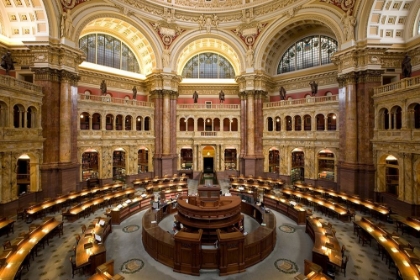 Picture of MAIN READING ROOM. VIEW FROM ABOVE SHOWING RESEARCHER DESKS. LIBRARY OF CONGRESS THOMAS JEFFERSON BU