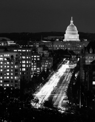 Picture of DUSK VIEW OF PENNSYLVANIA AVENUE, AMERICAS MAIN STREET IN WASHINGTON, D.C. - BLACK AND WHITE VARIANT
