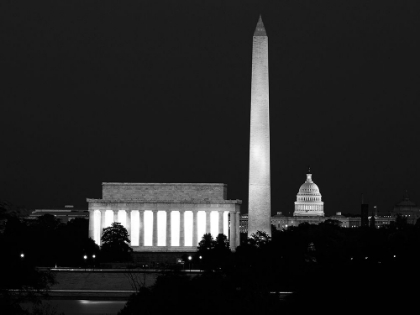 Picture of OUR TREASURED MONUMENTS AT NIGHT, WASHINGTON D.C. - BLACK AND WHITE VARIANT