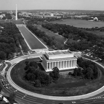 Picture of AERIAL OF MALL SHOWING LINCOLN MEMORIAL, WASHINGTON MONUMENT AND THE U.S. CAPITOL, WASHINGTON, D.C. 