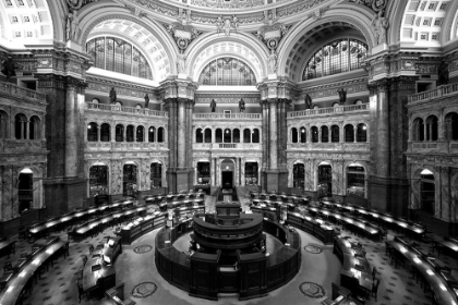 Picture of MAIN READING ROOM. VIEW FROM ABOVE SHOWING RESEARCHER DESKS. LIBRARY OF CONGRESS THOMAS JEFFERSON BU