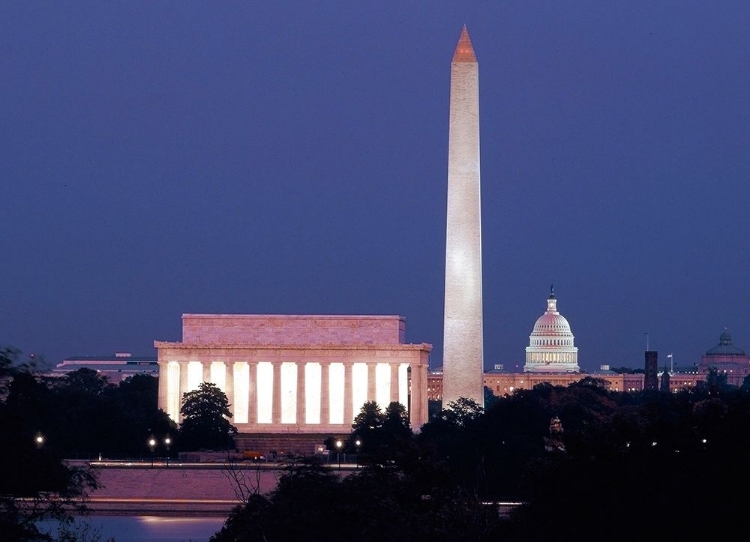 Picture of OUR TREASURED MONUMENTS AT NIGHT, WASHINGTON D.C. - VINTAGE STYLE PHOTO TINT VARIANT