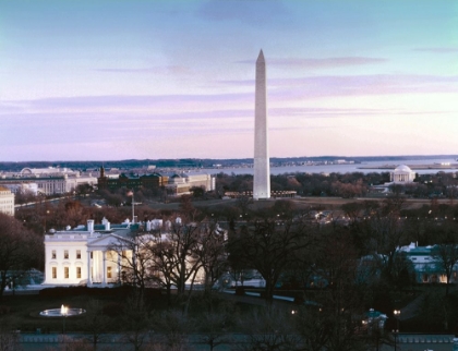 Picture of DAWN OVER THE WHITE HOUSE, WASHINGTON MONUMENT, AND JEFFERSON MEMORIAL, WASHINGTON, D.C. - VINTAGE S