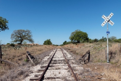 Picture of LONELY, LITTLE-USED STRETCH OF RAILROAD TRACKS IN THE TEXAS HILL COUNTRY, NEAR BURNET