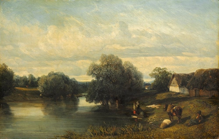 Picture of COTTAGE BY THE RIVER WITH WASHERWOMEN