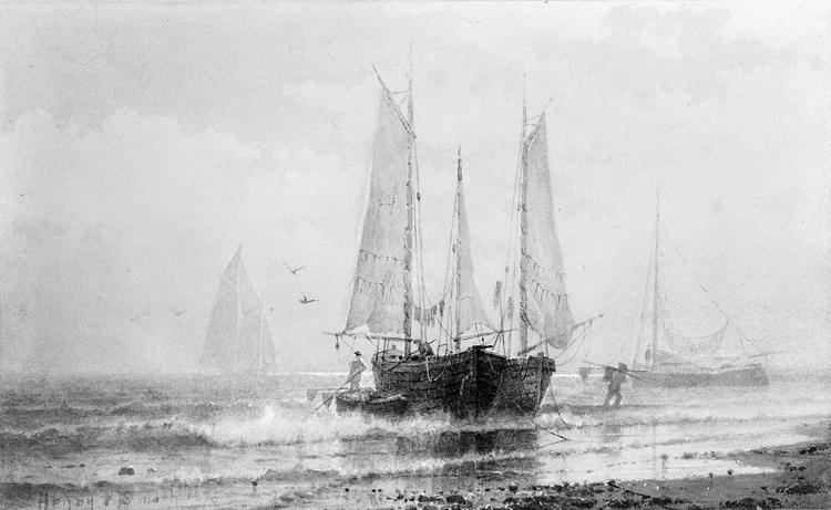 Picture of SEASCAPE—FISHING BOATS BY THE SHORE 1875