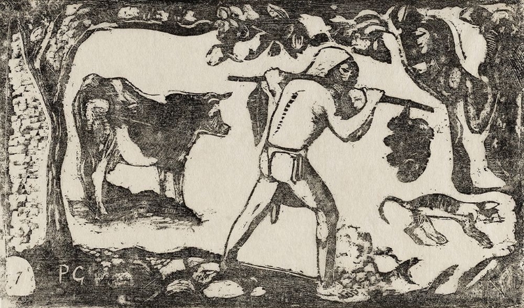 Picture of TAHITIAN CARRYING BANANAS, FROM THE SUITE OF LATE WOOD-BLOCK