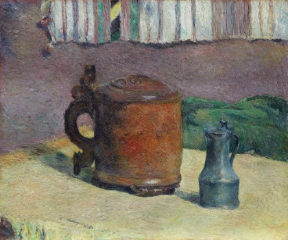 Picture of STILL LIFE: WOOD TANKARD AND METAL PITCHER