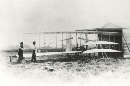 Picture of WILBER AND ORVILLE WRIGHT WITH FLYER II AT HUFFMAN PRAIRIE