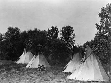 Picture of AN ASSINIBOIN CAMP CONTAINING FOUR TEPEES WITH INDIANS SEATED ON GROUND