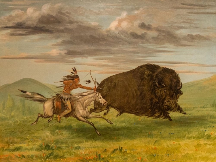 Picture of INDIAN KILLING BUFFALO WITH BOW AND ARROW