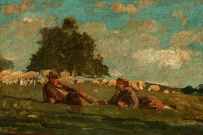 Picture of BOY AND GIRL IN A FIELD WITH SHEEP