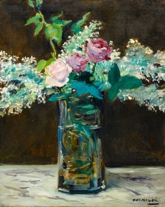 Picture of VASE OF WHITE LILACS AND ROSES