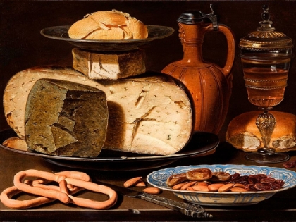 Picture of STILL LIFE WITH CHEESES, ALMONDS AND PRETZELS