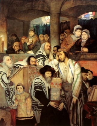 Picture of JEWS PRAYING IN THE SYNAGOGUE ON YOM KIPPUR