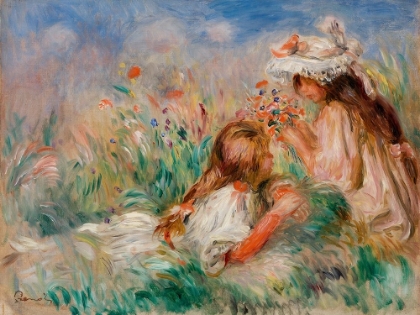 Picture of GIRLS IN THE GRASS ARRANGING A BOUQUET 1890