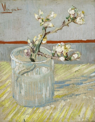 Picture of SPRIG OF FLOWERING ALMOND IN A GLASS