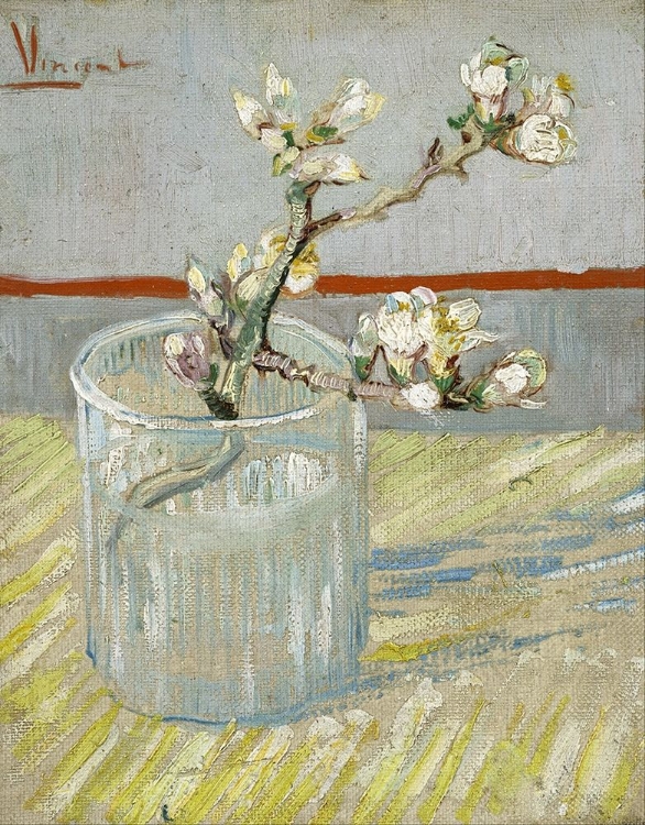 Picture of SPRIG OF FLOWERING ALMOND IN A GLASS