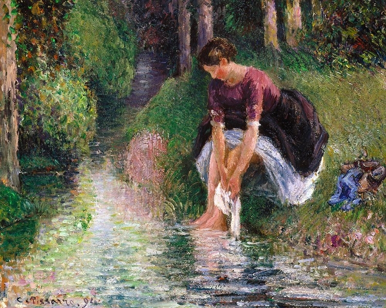 Picture of WOMAN WASHING HER FEET IN A BROOK