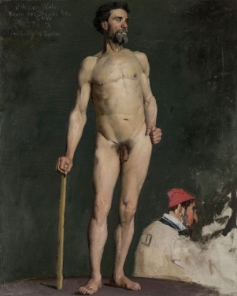 Picture of STUDY OF A MALE NUDE LEANING ON A STAFF