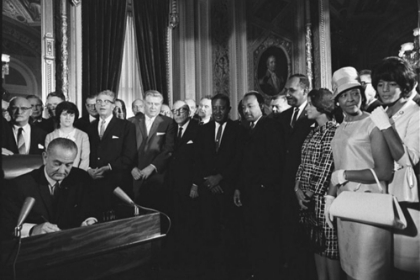 Picture of PRESIDENT LYNDON JOHNSON SIGNS THE VOTING RIGHTS ACT 1965