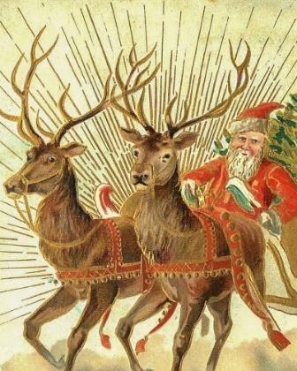 Picture of CHRISTMAS POSTCARD OF SANTA CLAUS AND HIS REINDEER
