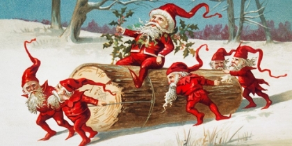 Picture of SANTA ELVES SLIDING ON A LOG