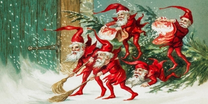 Picture of SANTA ELVES SWEEPING SNOW 