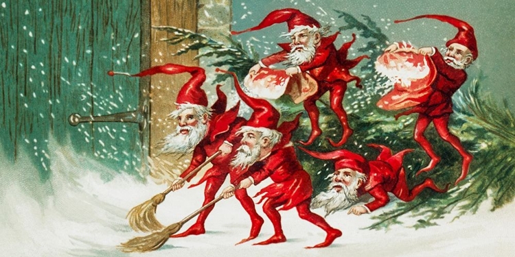 Picture of SANTA ELVES SWEEPING SNOW 