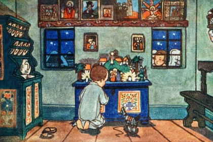 Picture of BOY PLAYING WITH CHRISTMAS TOYS
