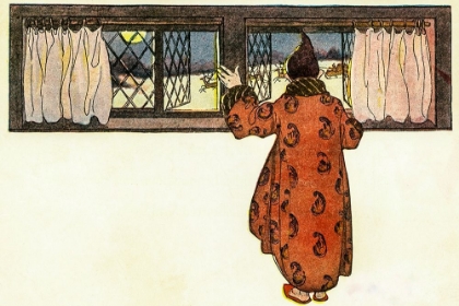 Picture of MAN LOOKING OUT THE WINDOW TO SEE CHRISTMAS REINDEER CARRIAGE