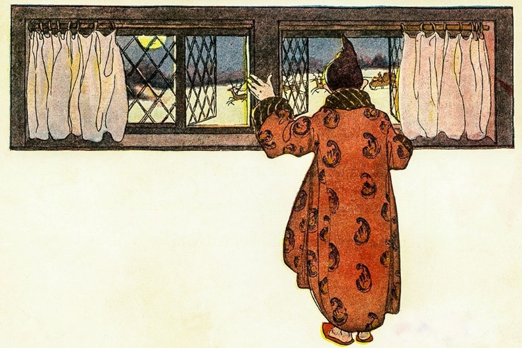 Picture of MAN LOOKING OUT THE WINDOW TO SEE CHRISTMAS REINDEER CARRIAGE